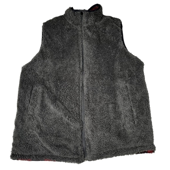BUFFALO David Bitton Reversible Red Buffalo Plaid Fleece Vest Youth Size L 14/16 - Picture 12 of 16